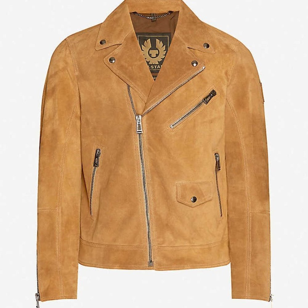 Belstaff Fenway Suede Biker Jacket US 42 in Tan/Ghurka
